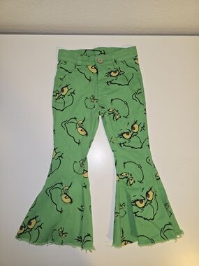 Green Grinch Print Flared Toddler Pants